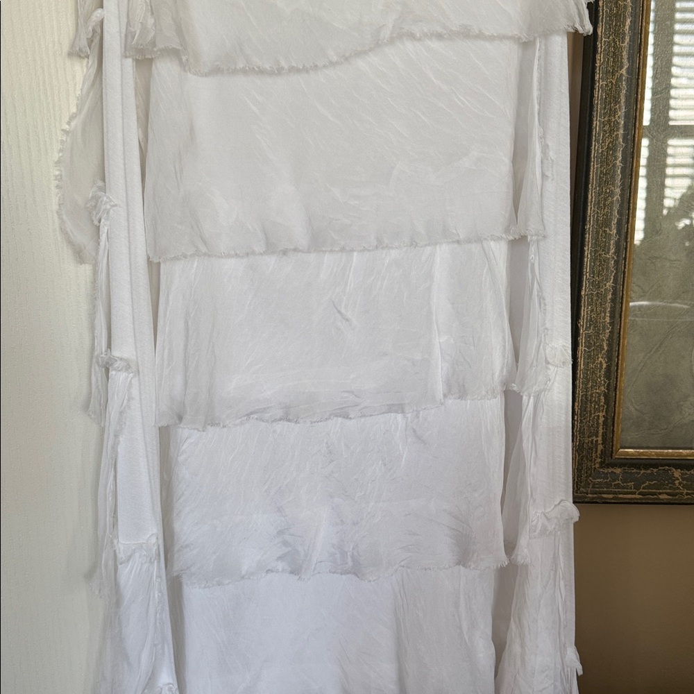 BECCA Italian White 100% Silk Layered Tiered Maxi Skirt Summer Size One Size - Picture 2 of 14